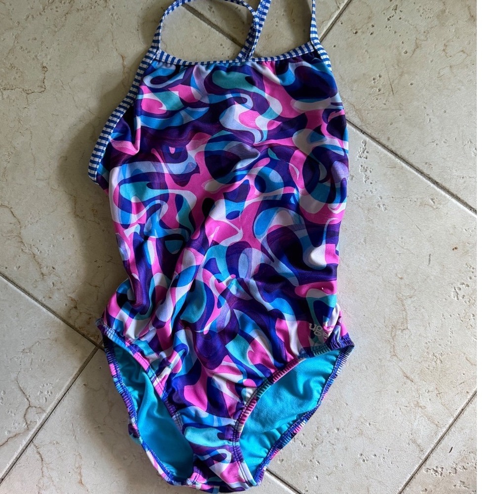 Dolfin Uglies Womens One Piece Swimsuit Abstract Pink Purple Blue Size 38